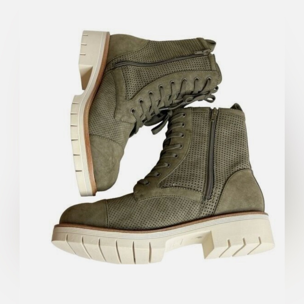 MIA Women’s Havenn Kashton Lace Up Combat Boots Olive Faux Suede - Picture 4 of 4